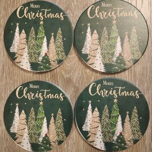 Festive Green Christmas Coasters Set